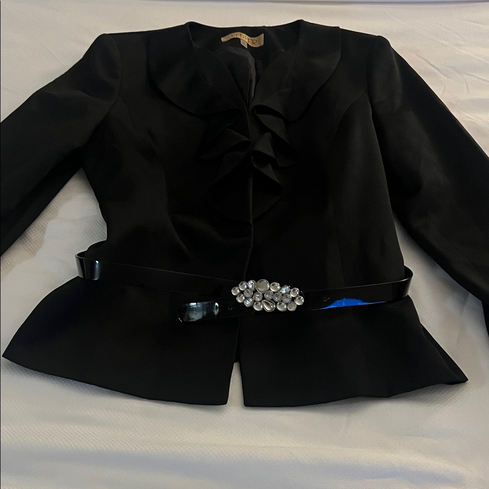 Kasper  2- piece suit Black Blazer with Embellished Belt with skirt